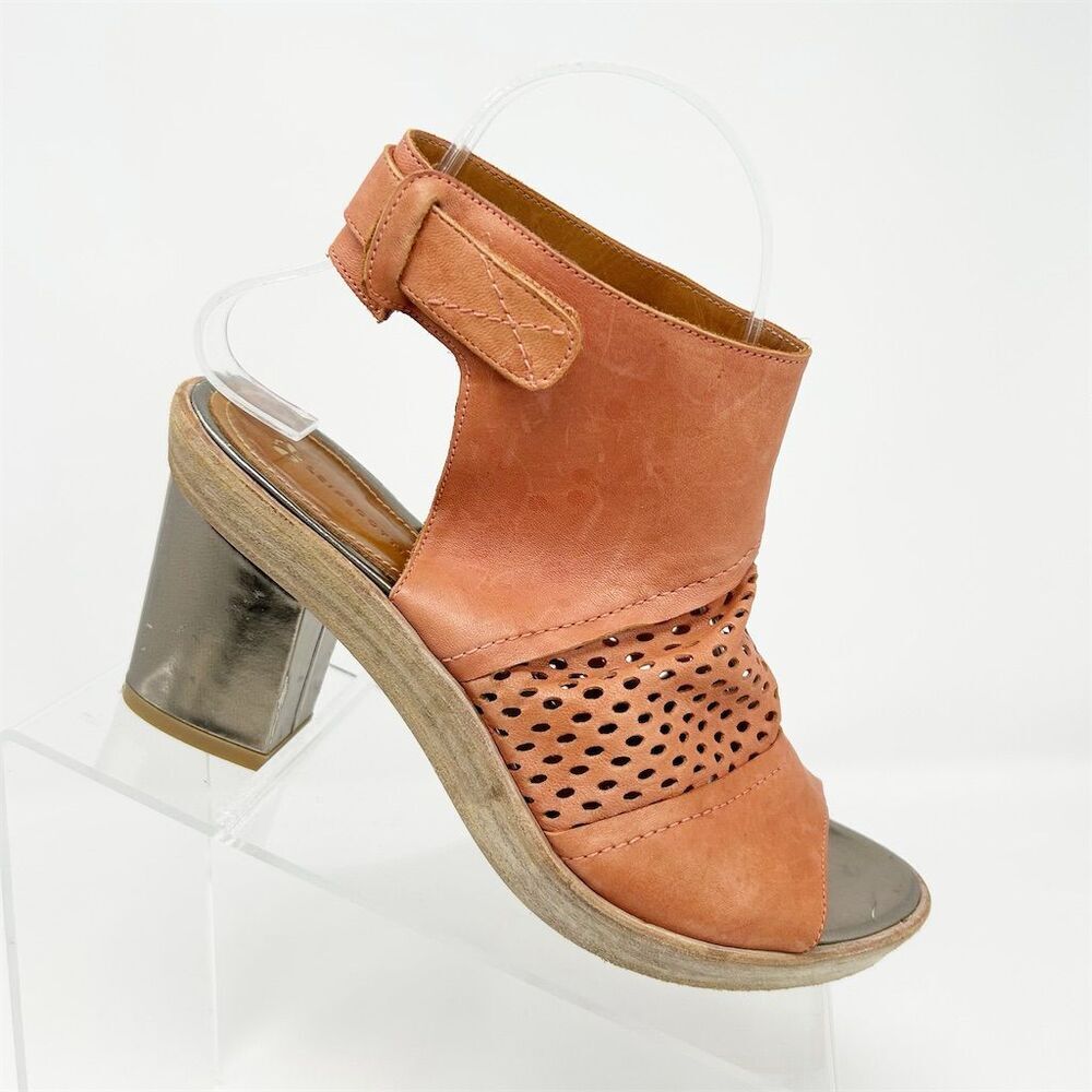 Anthropologie Leifsdottir Pink Leather Ankle Strap Heeled Sandals Size 37